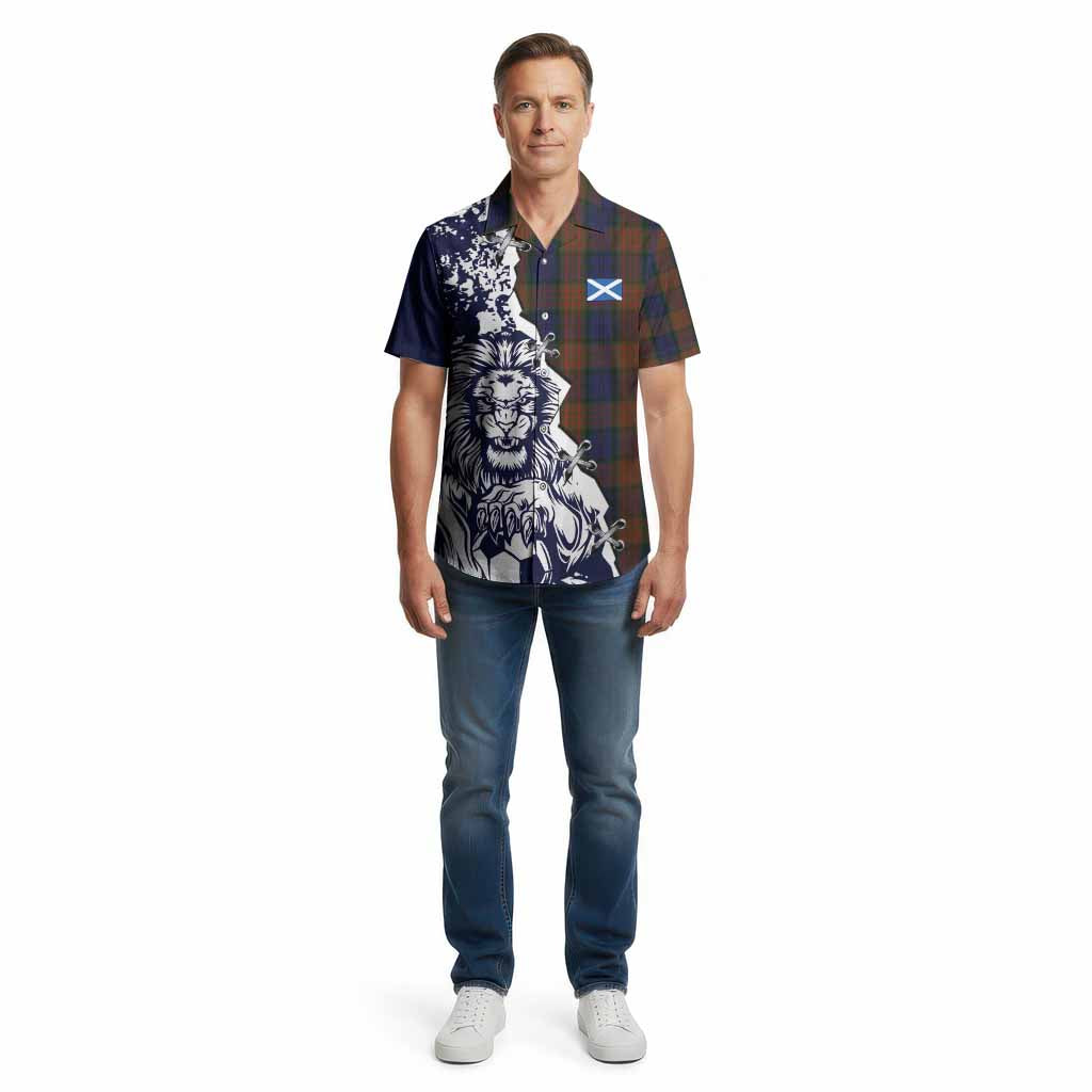 Longford County Ireland Tartan Scottish Cotton Hawaiian Shirt Angry Lion With Soccer Ball Style