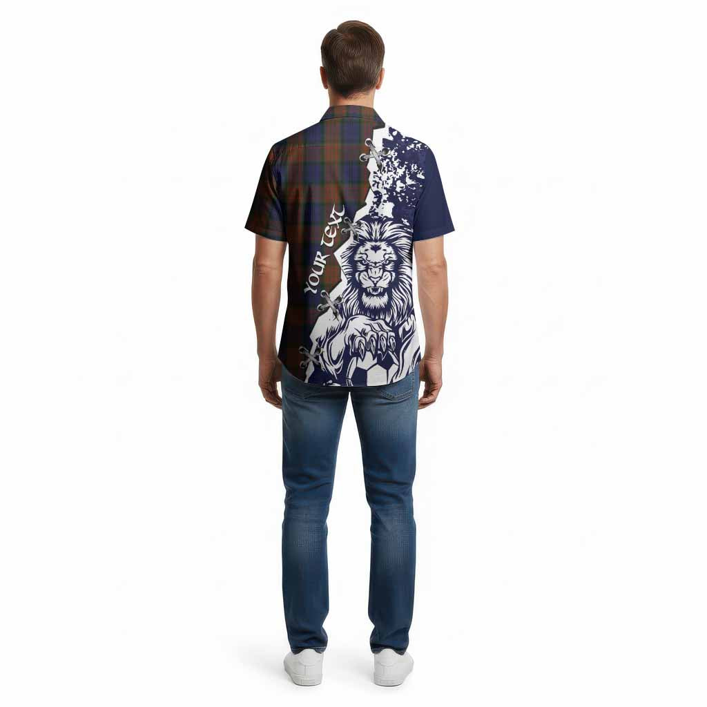 Longford County Ireland Tartan Scottish Cotton Hawaiian Shirt Angry Lion With Soccer Ball Style