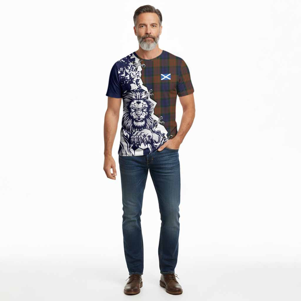 Longford County Ireland Tartan Scottish Cotton T-shirt Angry Lion With Soccer Ball Style