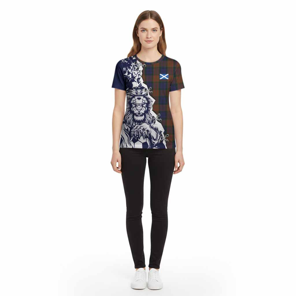 Longford County Ireland Tartan Scottish Cotton T-shirt Angry Lion With Soccer Ball Style