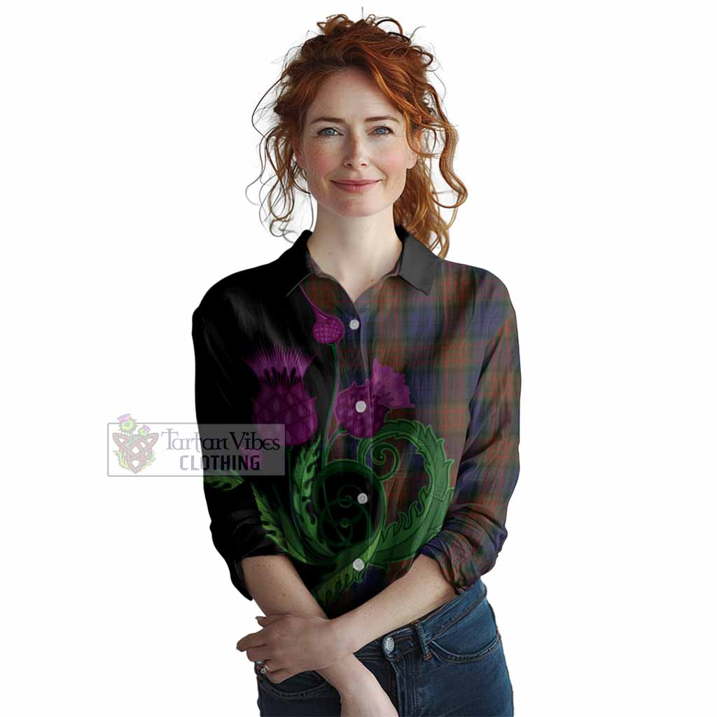 Longford County Ireland Tartan Women Casual Shirt Traditional Scottish Thistle