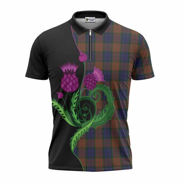 Longford County Ireland Tartan Zipper Polo Shirt Traditional Scottish Thistle