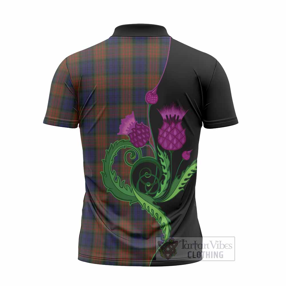 Longford County Ireland Tartan Zipper Polo Shirt Traditional Scottish Thistle