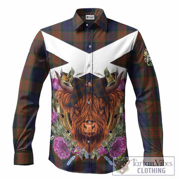 Longford Tartan Long Sleeve Button Shirts Scottish Thistle Heilan Coo