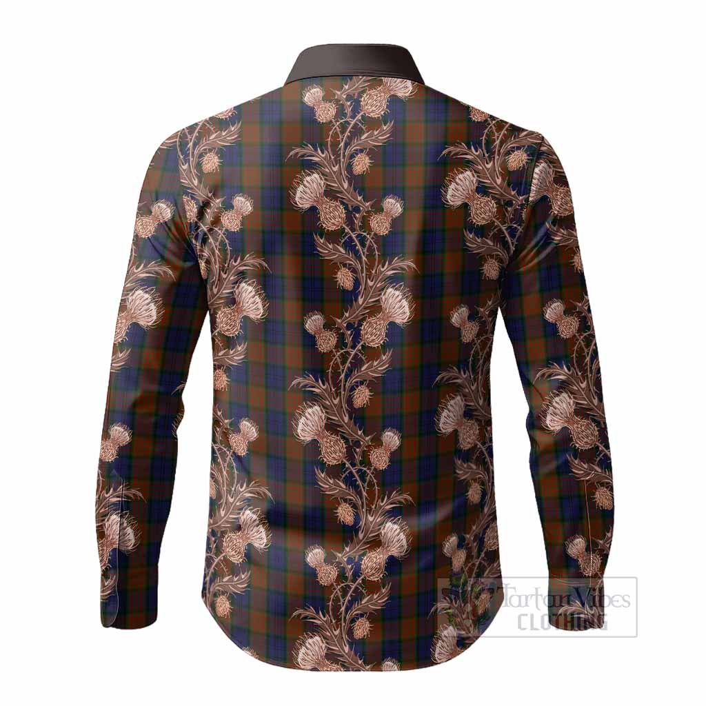 Longford Tartan Long Sleeve Button Shirts Seamless Scottish Thistle Flowers