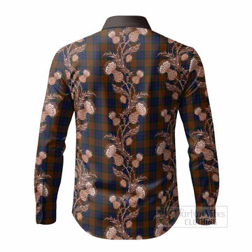 Longford Tartan Long Sleeve Button Shirts Seamless Scottish Thistle Flowers