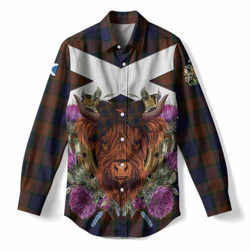 Longford Tartan Women Casual Shirt Scottish Thistle Heilan Coo