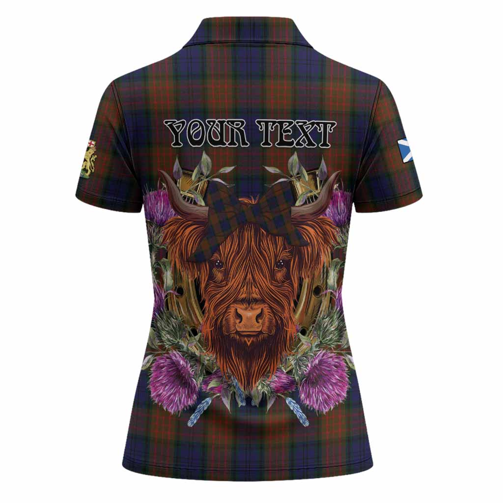 Longford Tartan Women Polo Shirt Scottish Thistle Heilan Coo