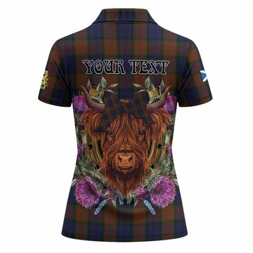 Longford Tartan Women Polo Shirt Scottish Thistle Heilan Coo