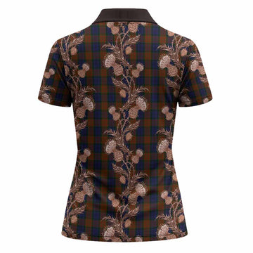 Longford Tartan Women Polo Shirt Seamless Scottish Thistle Flowers