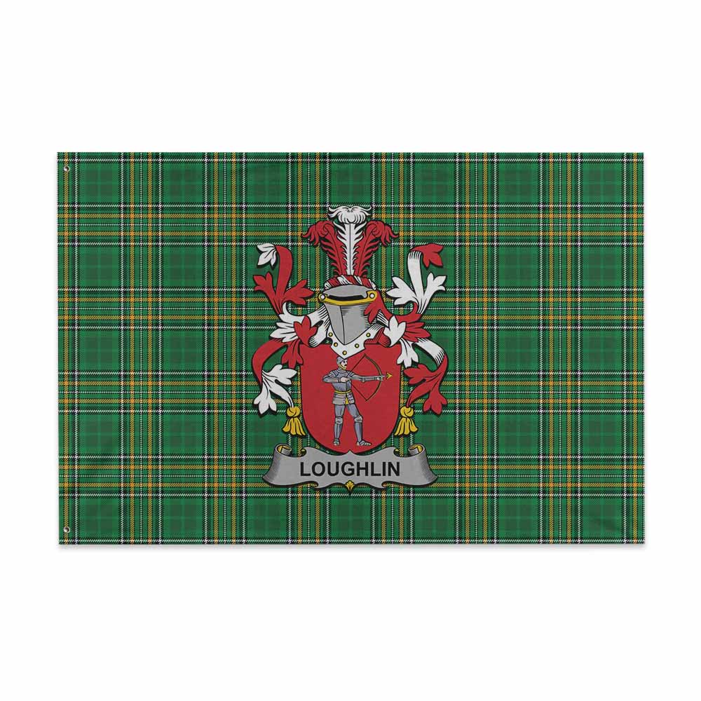 Tartan Vibes Clothing Loughlin Irish Clan Tartan House Flag with Coat of Arms