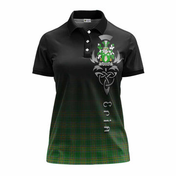 Tartan Vibes Clothing Loughnan Irish Clan Women's Polo Shirt with Coat of Arms Erin Go Bragh Celtic Inspired