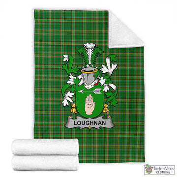 Loughnan Irish Clan Tartan Blanket with Coat of Arms X-Large 59 x 79 inches 150 x 200 cm - Tartan Vibes Clothing