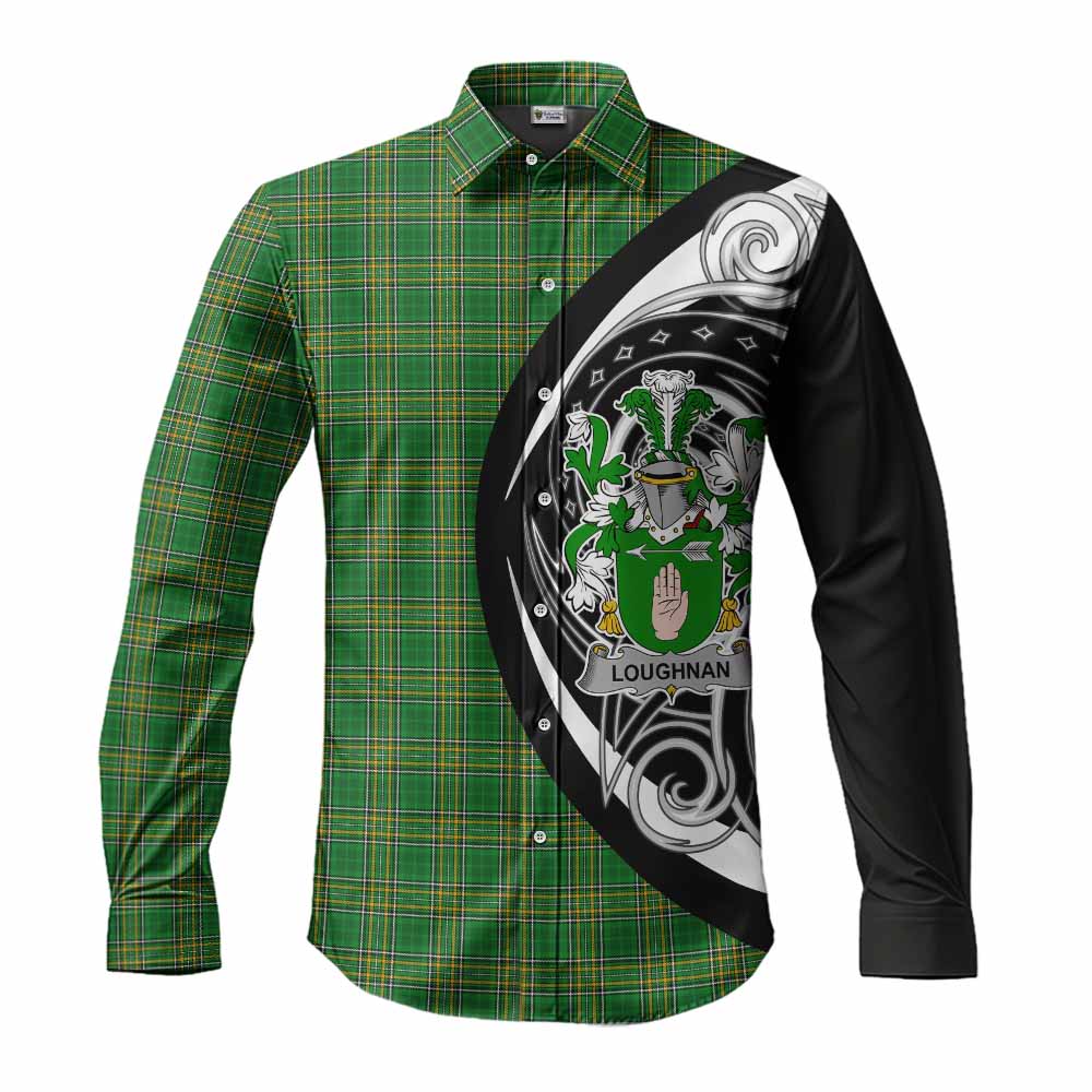 Loughnan Irish Clan Long Sleeve Button Shirt Celtic Circle Style Men's Shirt S - Tartan Vibes Clothing