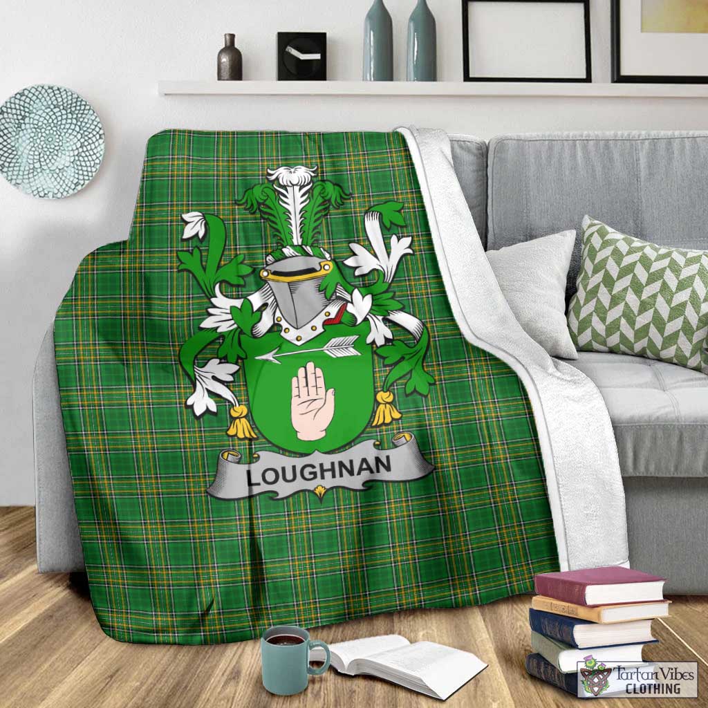 Loughnan Irish Clan Tartan Blanket with Coat of Arms - Tartan Vibes Clothing