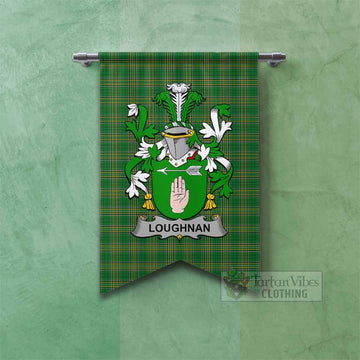 Tartan Vibes Clothing Loughnan Irish Clan Tartan Gonfalon, Tartan Banner with Coat of Arms