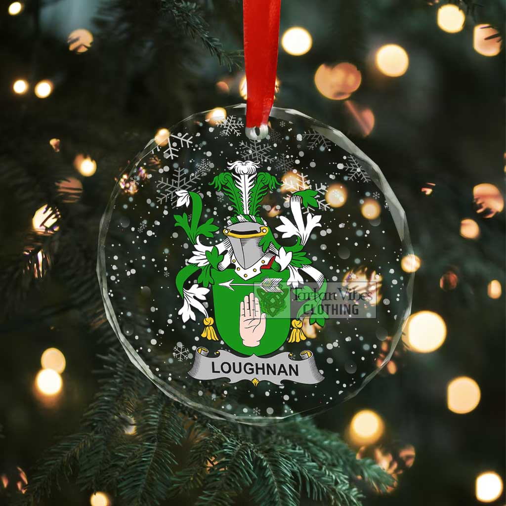 Loughnan Irish Clan Christmas Glass Ornament with Coat of Arms - 2D-tartanvibesclothing