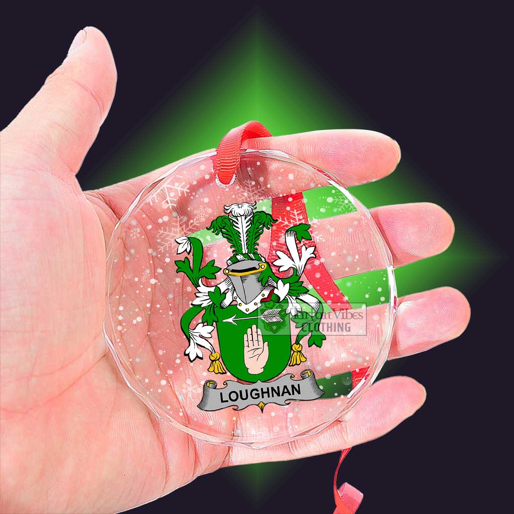 Loughnan Irish Clan Christmas Glass Ornament with Coat of Arms - 2D-tartanvibesclothing