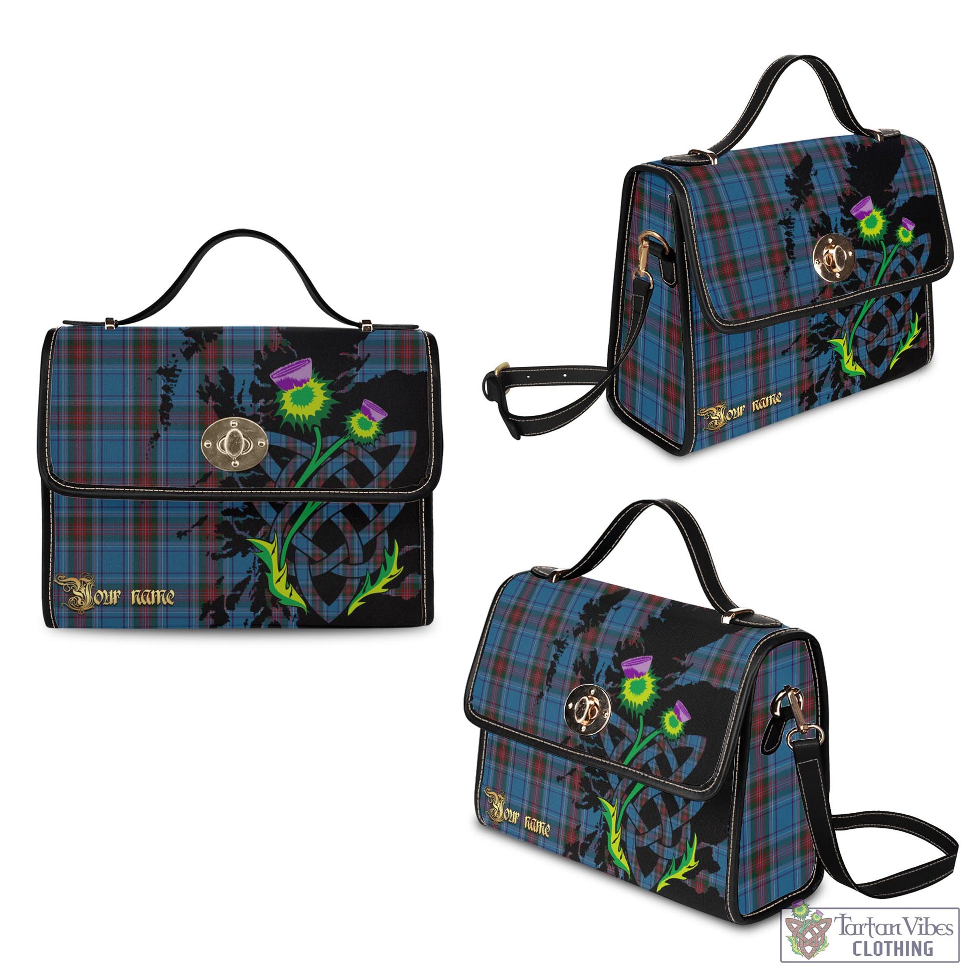 Tartan Vibes Clothing Louth County Ireland Tartan Waterproof Canvas Bag with Scotland Map and Thistle Celtic Accents