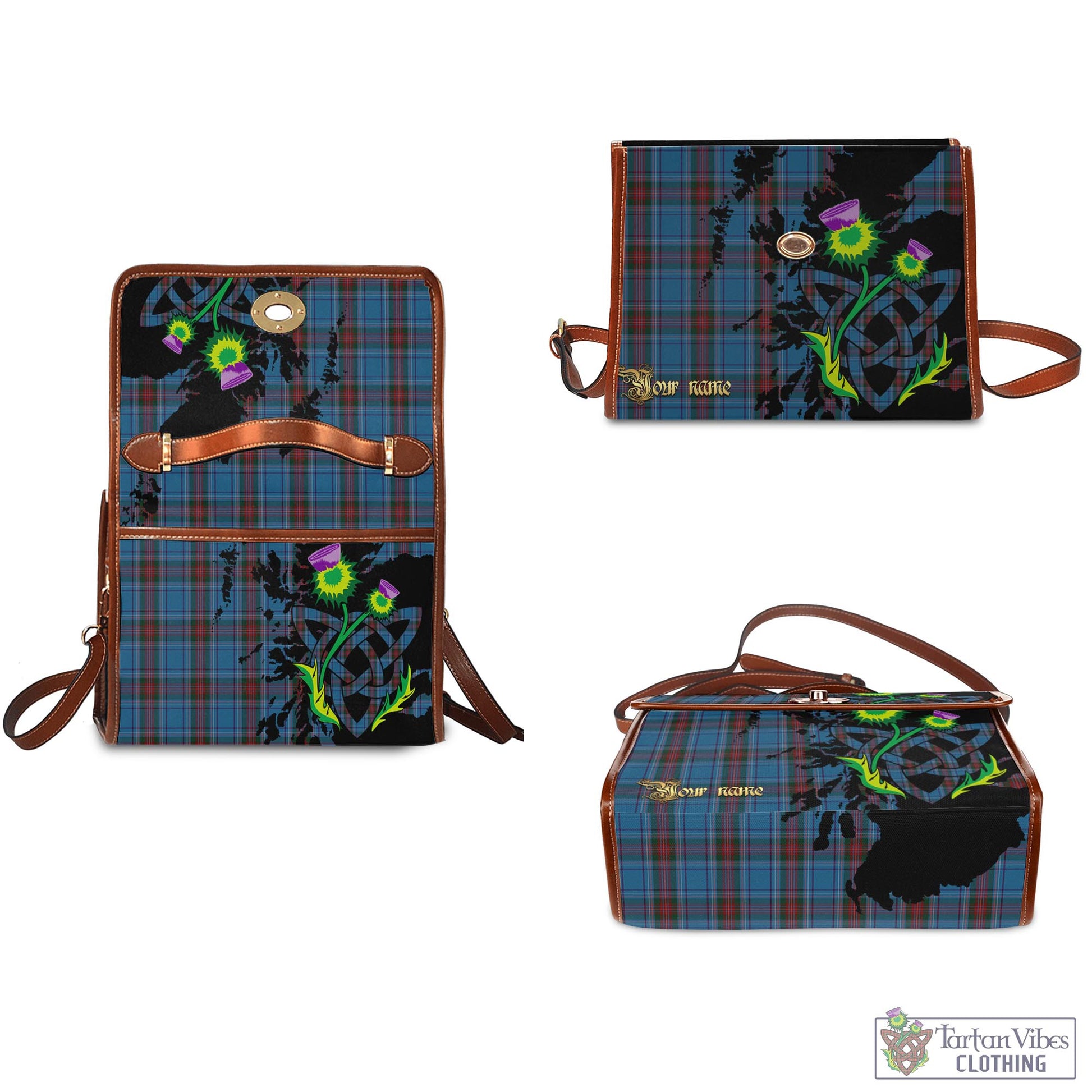 Tartan Vibes Clothing Louth County Ireland Tartan Waterproof Canvas Bag with Scotland Map and Thistle Celtic Accents