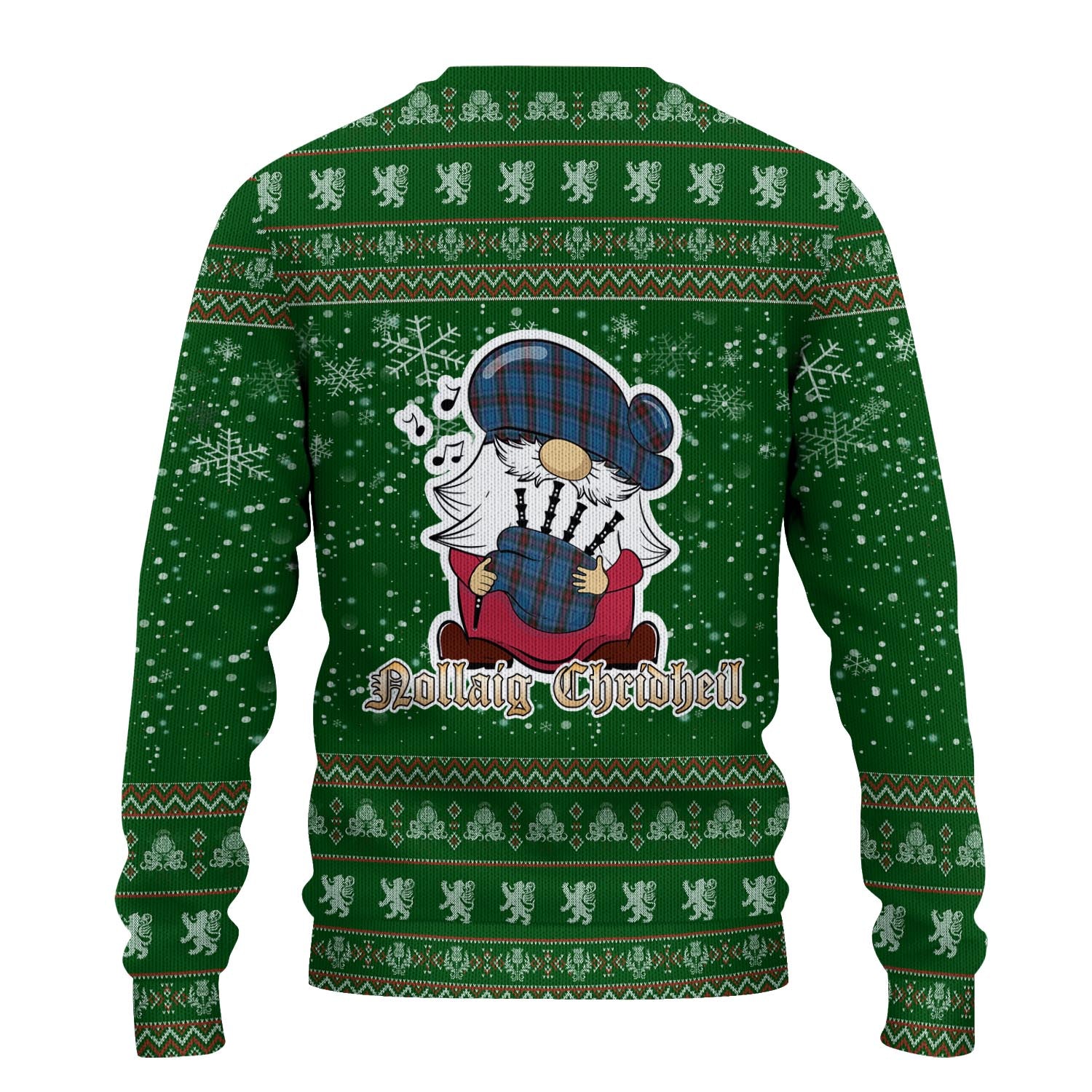 Louth County Ireland Clan Christmas Family Knitted Sweater with Funny Gnome Playing Bagpipes - Tartanvibesclothing