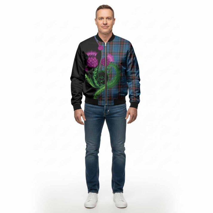 Louth County Ireland Tartan Bomber Jacket Traditional Scottish Thistle