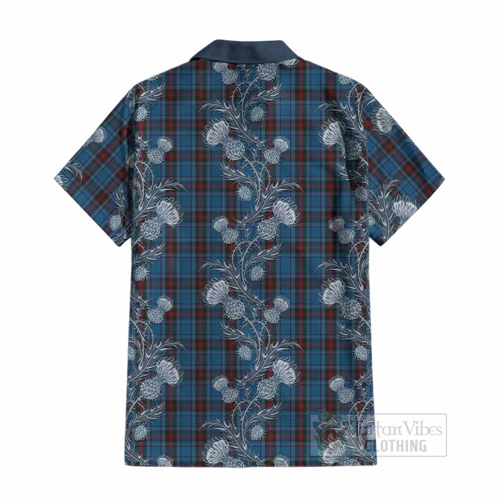 Louth County Ireland Tartan Cotton Hawaiian Shirt Seamless Scottish Thistle Flowers