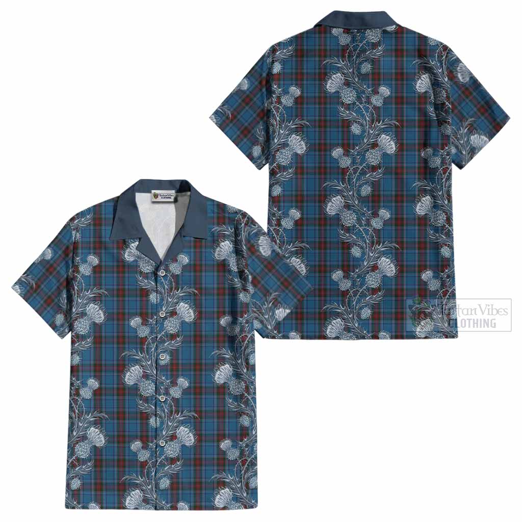 Louth County Ireland Tartan Cotton Hawaiian Shirt Seamless Scottish Thistle Flowers