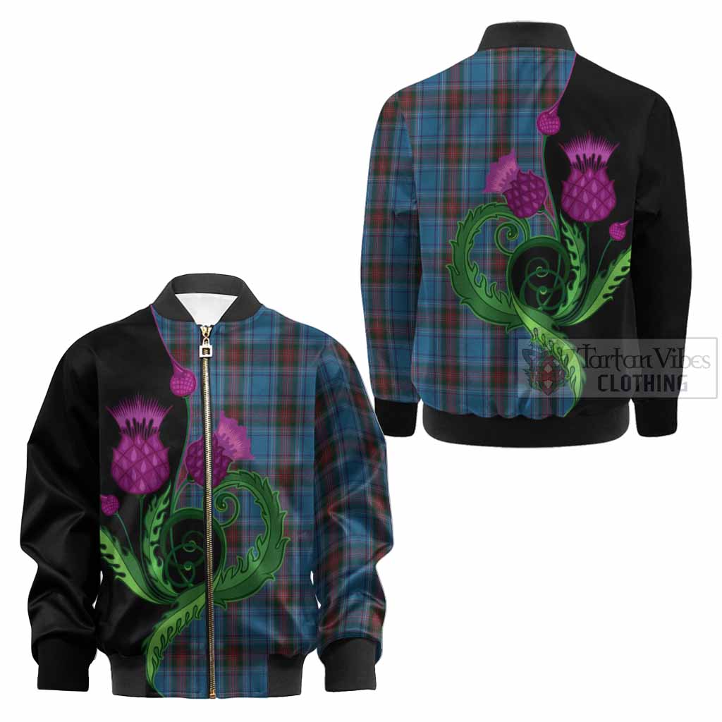 Louth County Ireland Tartan Kid Bomber Jacket Traditional Scottish Thistle