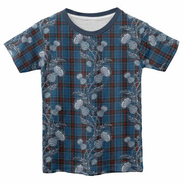 Louth County Ireland Tartan Kid T-shirt Seamless Scottish Thistle Flowers