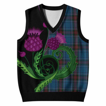 Louth County Ireland Tartan Knitted V-Neck Vest Traditional Scottish Thistle