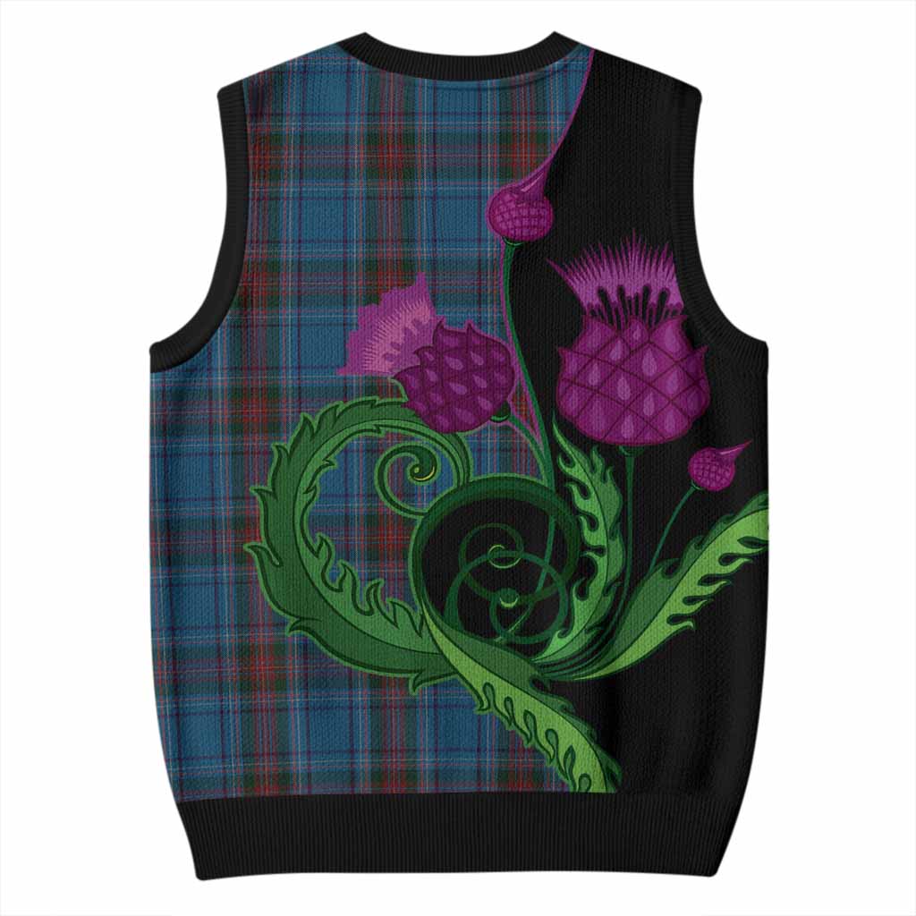Louth County Ireland Tartan Knitted V-Neck Vest Traditional Scottish Thistle