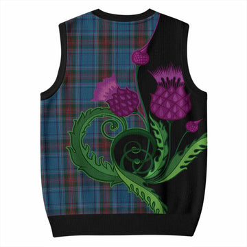Louth County Ireland Tartan Knitted V-Neck Vest Traditional Scottish Thistle