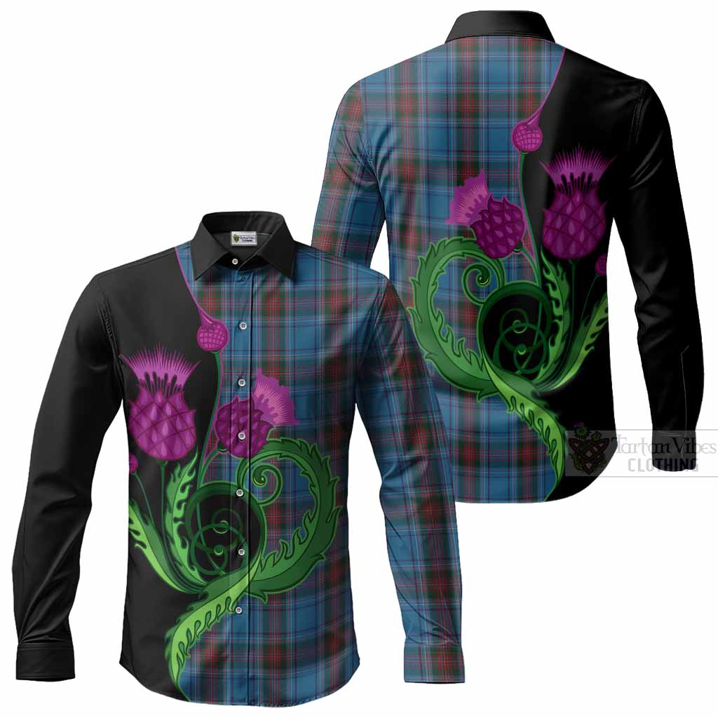 Louth County Ireland Tartan Long Sleeve Button Shirts Traditional Scottish Thistle