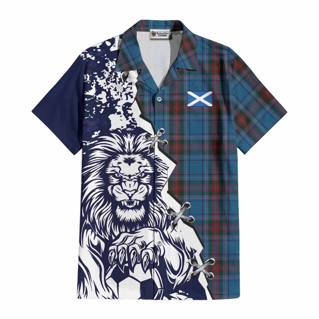 Louth County Ireland Tartan Scottish Cotton Hawaiian Shirt Angry Lion With Soccer Ball Style