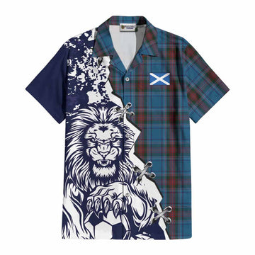 Louth County Ireland Tartan Scottish Cotton Hawaiian Shirt Angry Lion With Soccer Ball Style
