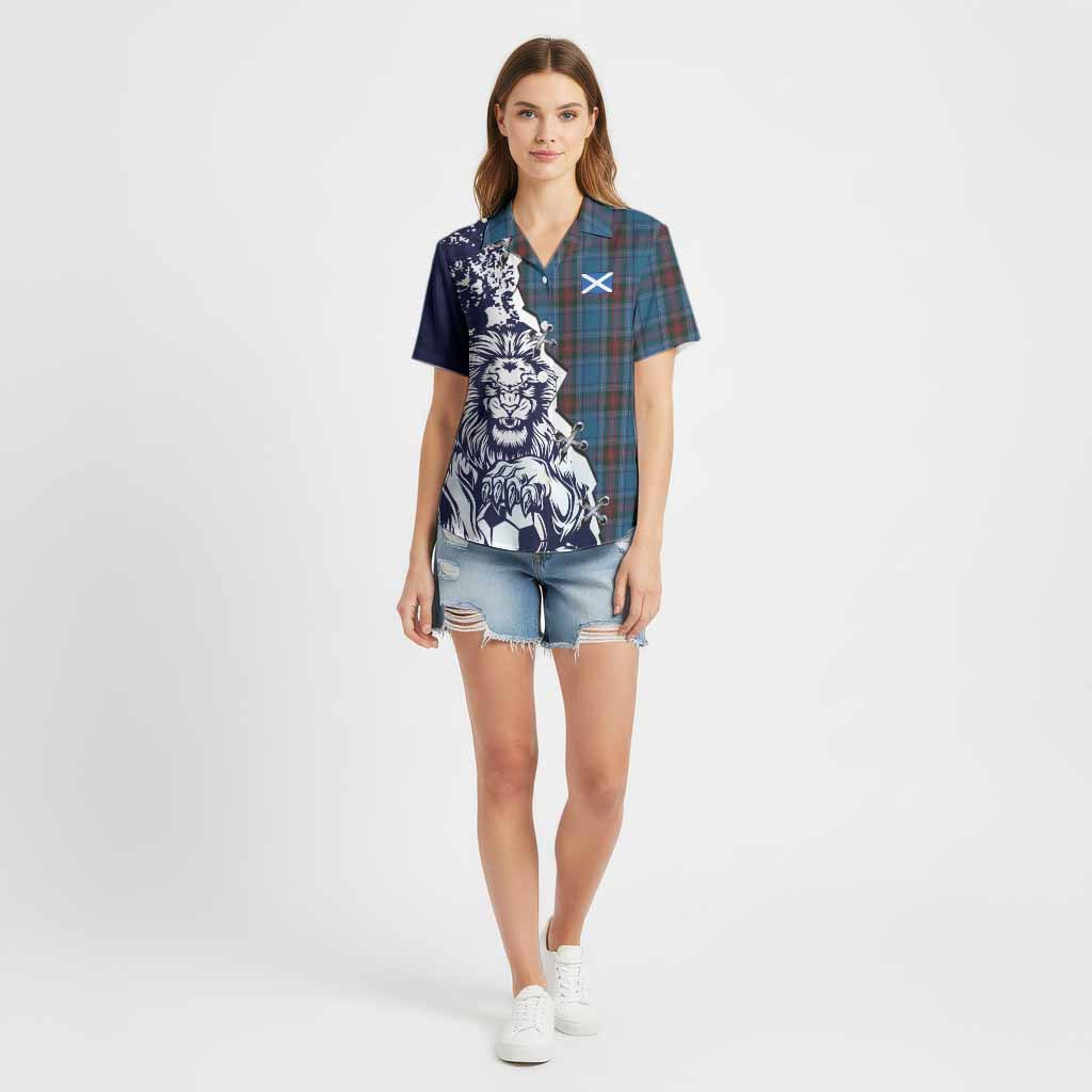 Louth County Ireland Tartan Scottish Cotton Hawaiian Shirt Angry Lion With Soccer Ball Style