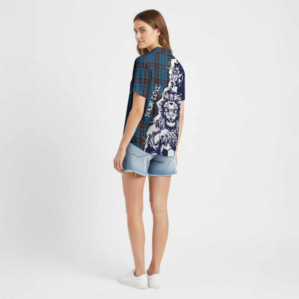 Louth County Ireland Tartan Scottish Cotton Hawaiian Shirt Angry Lion With Soccer Ball Style