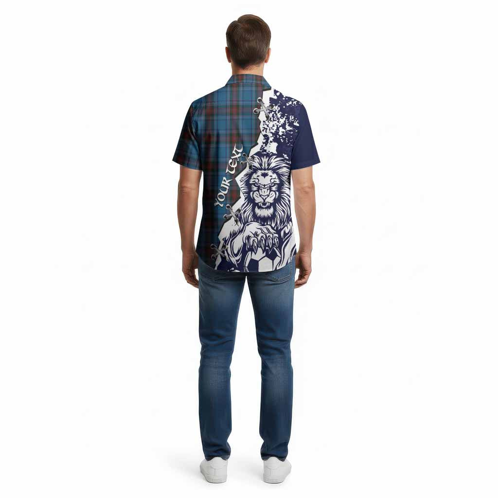 Louth County Ireland Tartan Scottish Cotton Hawaiian Shirt Angry Lion With Soccer Ball Style