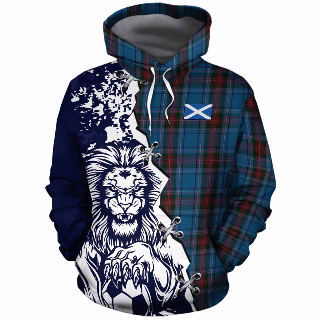 Louth County Ireland Tartan Scottish Cotton Hoodie Angry Lion With Soccer Ball Style