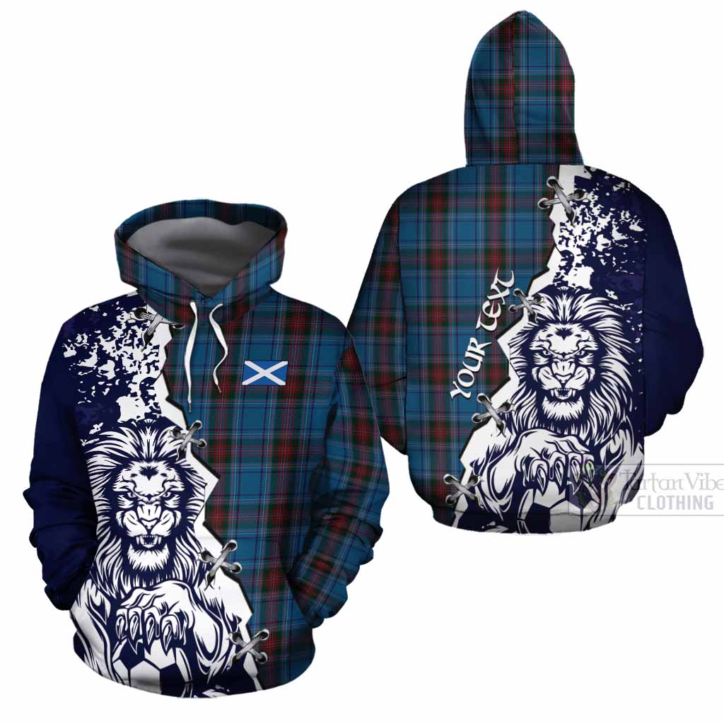 Louth County Ireland Tartan Scottish Cotton Hoodie Angry Lion With Soccer Ball Style