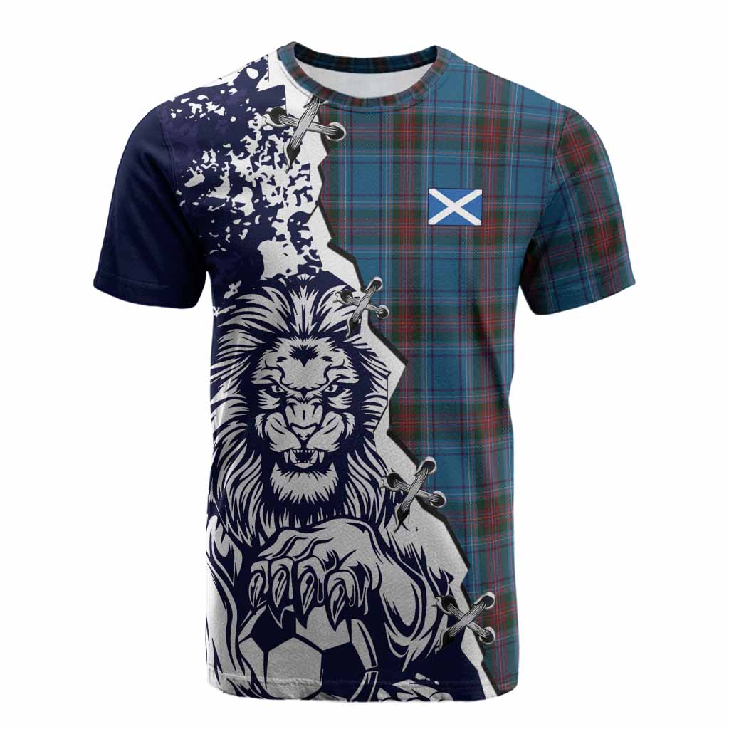 Louth County Ireland Tartan Scottish Cotton T-shirt Angry Lion With Soccer Ball Style