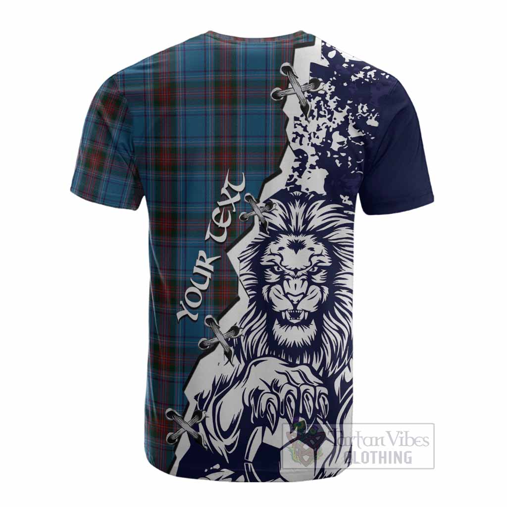 Louth County Ireland Tartan Scottish Cotton T-shirt Angry Lion With Soccer Ball Style