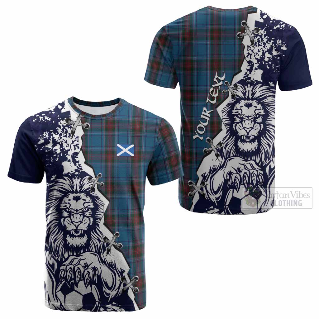 Louth County Ireland Tartan Scottish Cotton T-shirt Angry Lion With Soccer Ball Style
