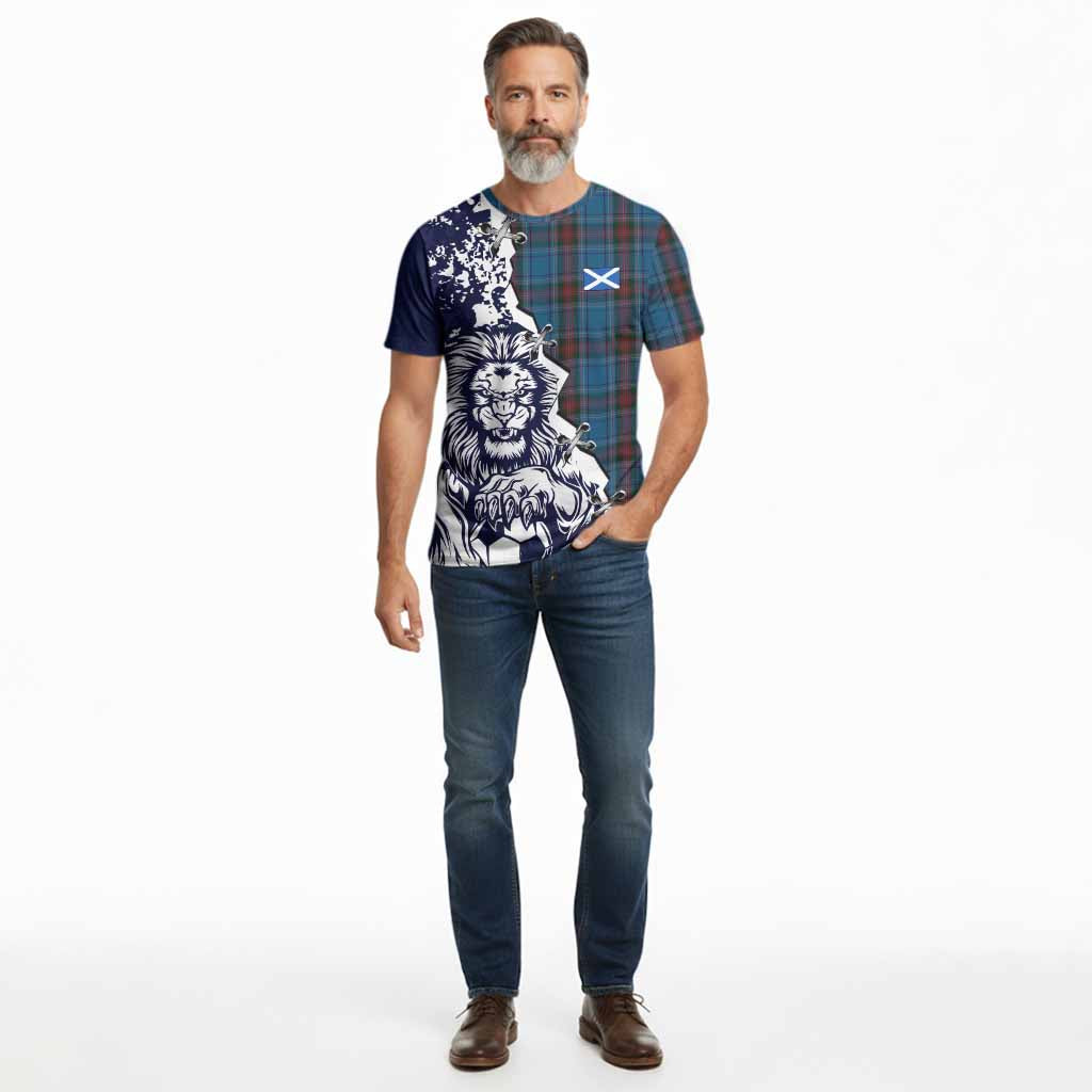 Louth County Ireland Tartan Scottish Cotton T-shirt Angry Lion With Soccer Ball Style