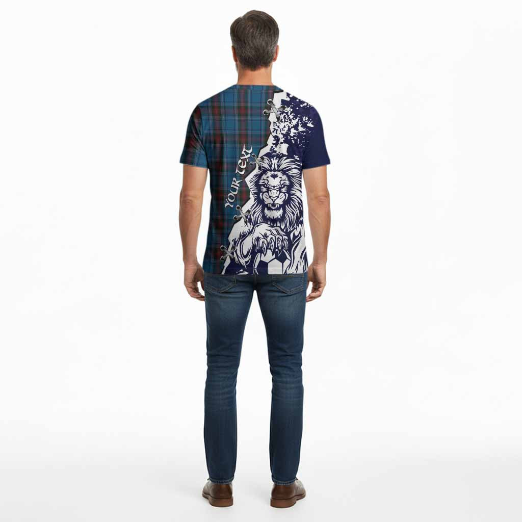 Louth County Ireland Tartan Scottish Cotton T-shirt Angry Lion With Soccer Ball Style