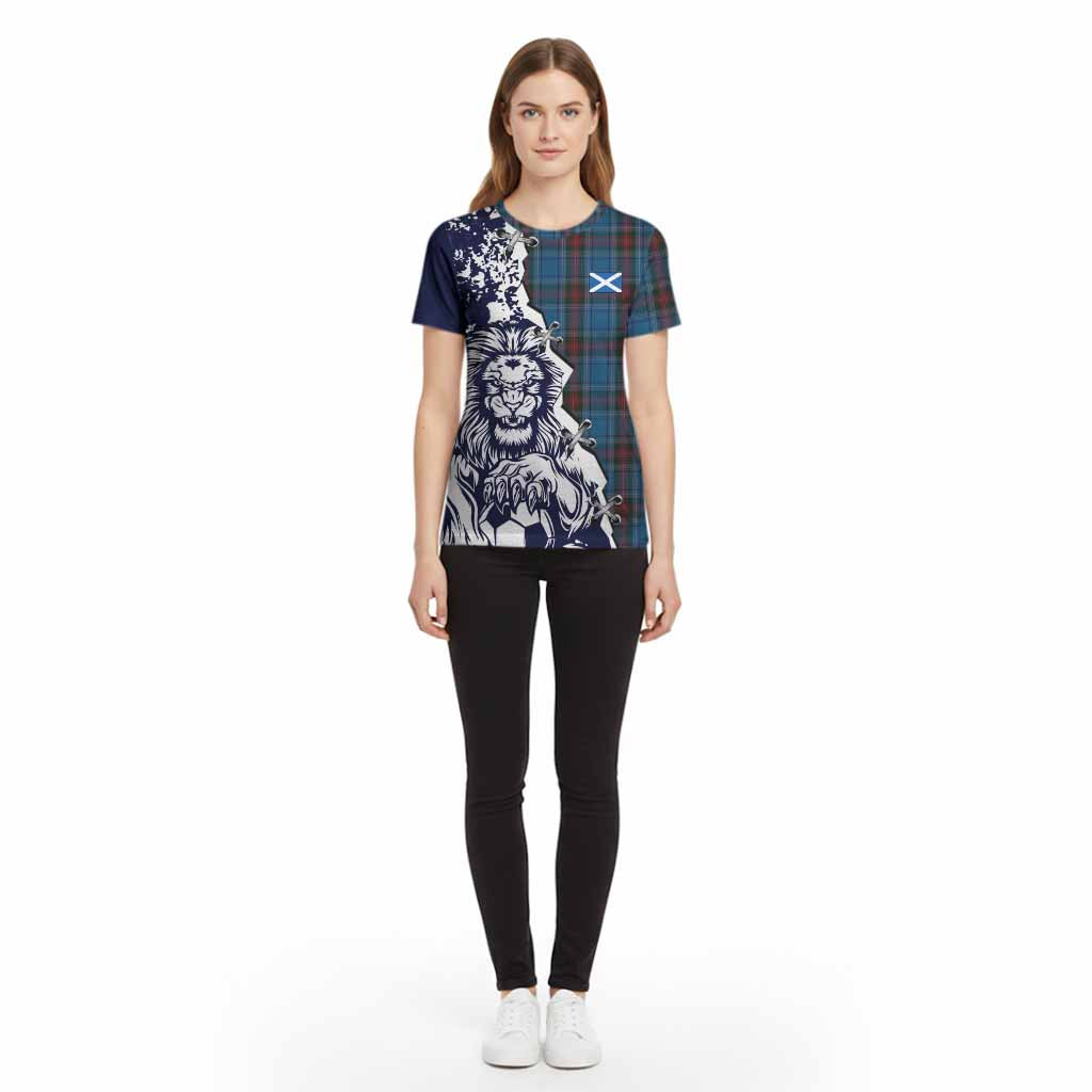 Louth County Ireland Tartan Scottish Cotton T-shirt Angry Lion With Soccer Ball Style