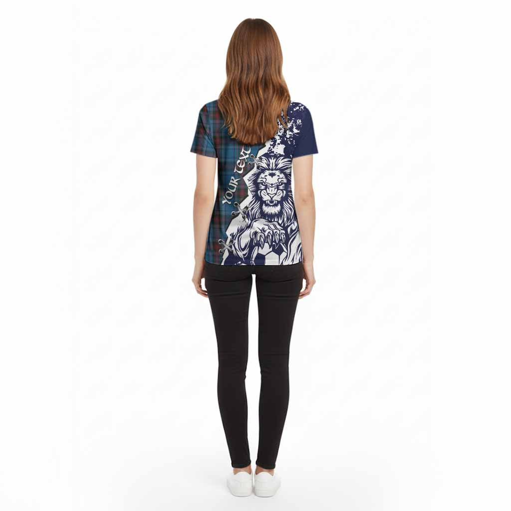 Louth County Ireland Tartan Scottish Cotton T-shirt Angry Lion With Soccer Ball Style