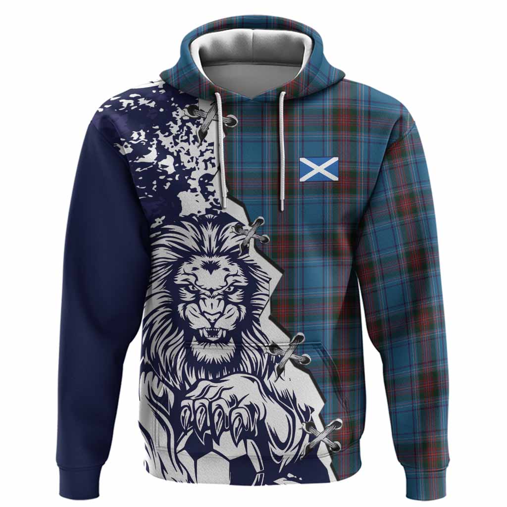 Louth County Ireland Tartan Scottish Hoodie Angry Lion With Soccer Ball Style
