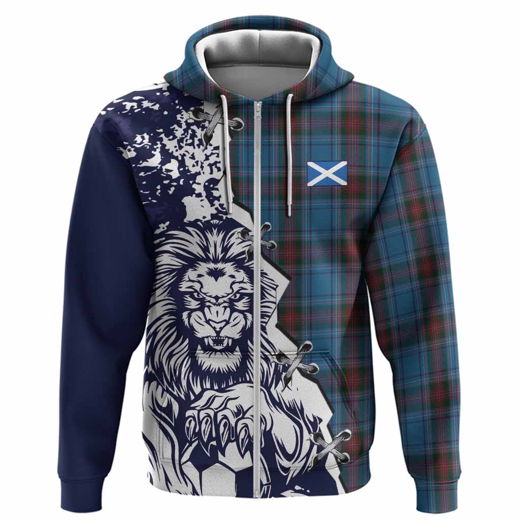 Louth County Ireland Tartan Scottish Hoodie Angry Lion With Soccer Ball Style